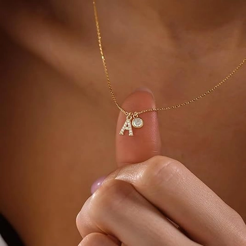 Elegant Copper Zirconia Initial Letter Pendant Necklace For Women Gold Plated Dainty Alphabet Charm Clavicle Chain Jewelry