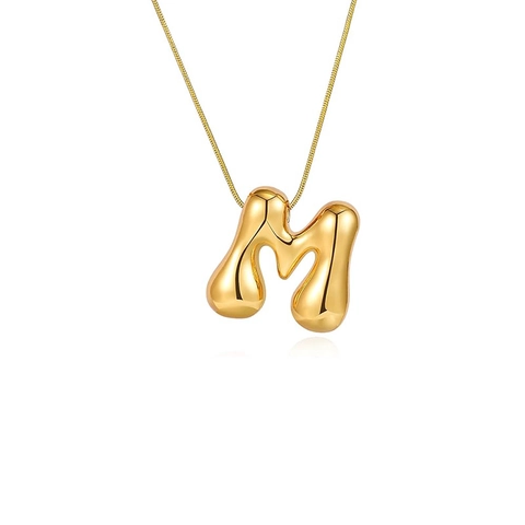 Collier Pendentif Lettre Bulle 3D Puffy de Mode pour Femme Bijoux Initiale Alphabet Brillant en Cuivre Plaqué Or Avec Chaîne Serpent Cadeau