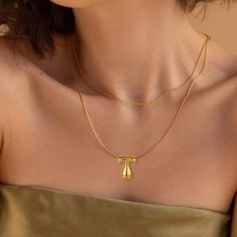 Collier Pendentif Lettre Bulle 3D Puffy de Mode pour Femme Bijoux Initiale Alphabet Brillant en Cuivre Plaqué Or Avec Chaîne Serpent Cadeau
