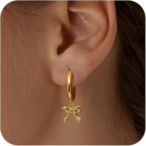 Elegant Bowknot Drop Earrings With 14k Gold Earring Post For Women Fashion Copper Zirconia Bow Hoop Dangle Earrings Jewelry