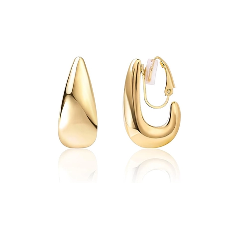 Minimalist 14K Gold Plated Copper Teardrop Earrings For Women Geometric Water Drop Ear Clips Post Earrings Fashion Jewelry