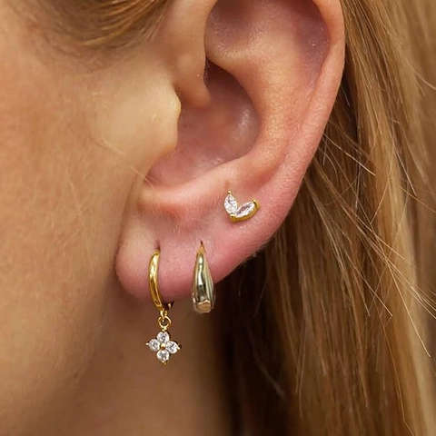 Luxury 14K Gold Plated Copper Zirconia Hoops Marquise Studs And Flower Pendant Cartilage Earrings For Women Fashion Jewelry Accessories
