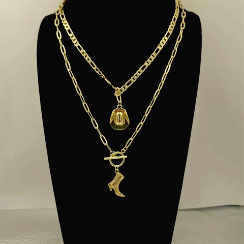 Collana Con Ciondolo Stivale Cappello Da Cowboy Western Vintage Collana A Catena In Acciaio Inossidabile Figaro Per Donna Uomo Oro Argento