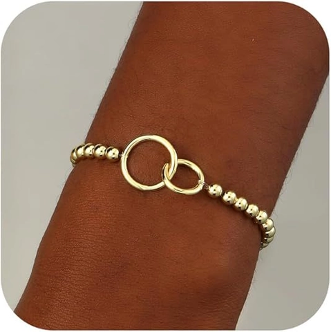 Gold Plated Stainless Steel Beaded Bracelet For Women Interlocking Heart Infinity Knot Round Beads Elegant Fashion Jewelry Gift