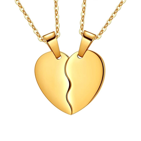 Stainless Steel Split Heart Matching Couple Necklace Set Gold Silver Plated Heart Puzzle Pendant Jewelry Valentine Gift