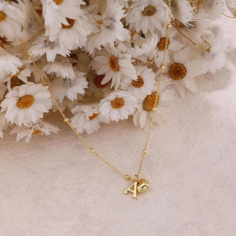 Moda Placcato Oro Rame Catena a Sfere Satellite Cuore Ciondolo Collana per Donna Gioielli Personalizzati con Iniziale Regalo