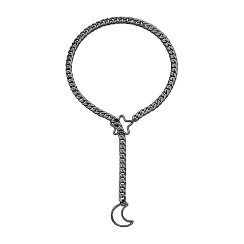 Collana Lariat in Acciaio Inossidabile Luna Stella Punk Gotico Maglia Cubana a Forma di Y Catena Regolabile Gioielli per Uomo Donna