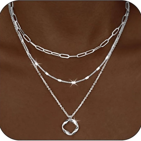 Mode Mehrlagige Büroklammer Kette Halskette Für Damen 14K Gold Silber Plattiert Schleife Kreuz Anhänger Kupfer Schmuck