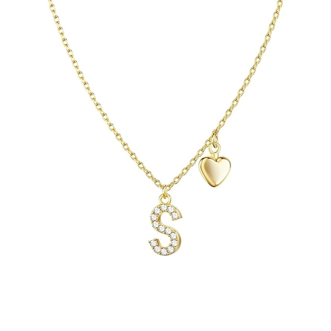 Collier Pendentif Cœur Lettre Initiale en Cuivre avec Zircon Incrusté Or Argent Plaqué Bijoux Cadeau pour Femmes