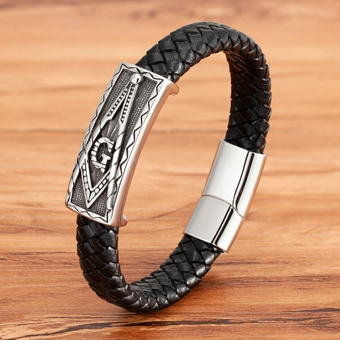 Herren Edelstahl Geflochtenes Lederarmband Retro Tier Totenkopf Eule Schlange Skorpion Muster Magnetverschluss Punk Schmuck Geschenk