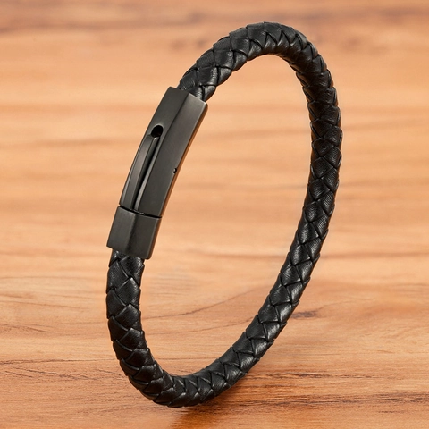 Herren Geflochtenes Lederarmband Mit Edelstahl Magnetschließe Mode Lässiger Handgewebter Schmuck Für Männer Geschenk Schwarz Rot Braun
