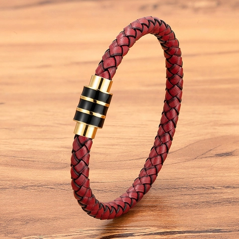 Pulsera de Cuero Trenzado para Hombre Cierre Magnético de Acero Inoxidable Joyería Punk Business Regalo para Él