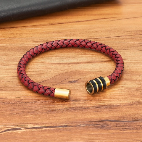 Pulsera de Cuero Trenzado para Hombre Cierre Magnético de Acero Inoxidable Joyería Punk Business Regalo para Él