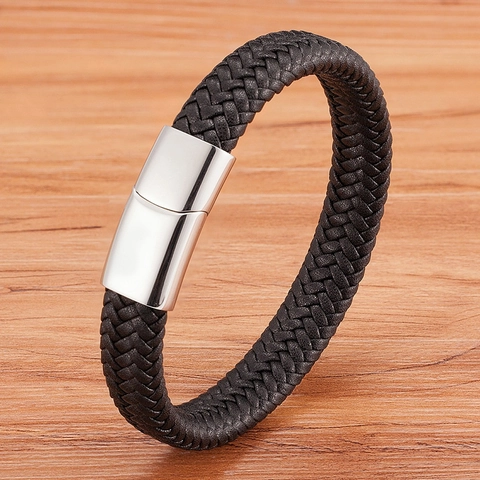 Herren Mode Geflochtenes Lederarmband Mit Edelstahl Magnetverschluss Minimalistischer Twist Armreif Schmuck Geschenk Für Männer