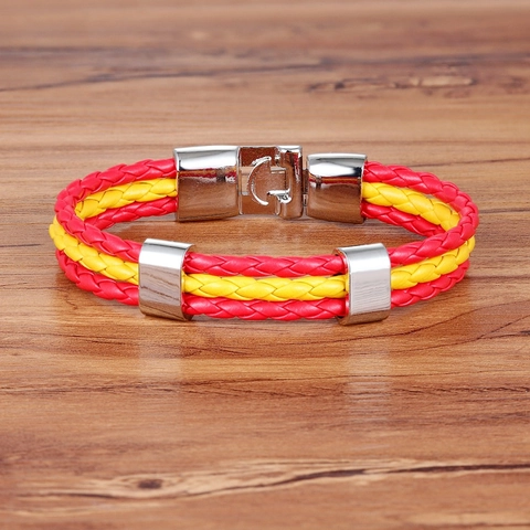 Braided Leather National Flag Bracelet For Men Stainless Steel Magnetic Clasp World Cup Fan Country Souvenir Jewelry Gift