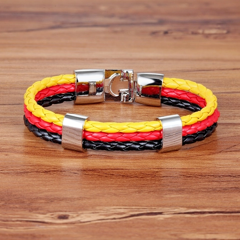 Braided Leather National Flag Bracelet For Men Stainless Steel Magnetic Clasp World Cup Fan Country Souvenir Jewelry Gift