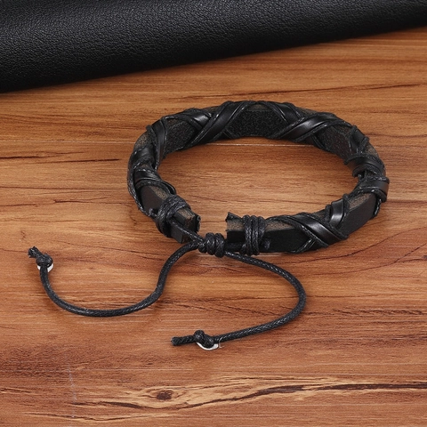 Bracciale Vintage in Vera Pelle Intrecciata per Uomo Donna Retro Punk Hip Hop Stile Etnico Cinturino Avvolgente Regolabile Regalo