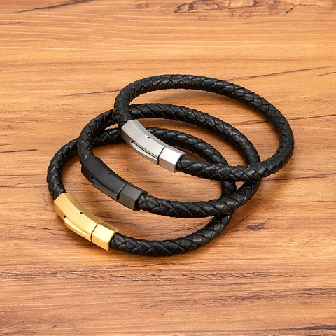 Herren Geflochtenes Lederarmband Mit Edelstahl Sechskantschnalle Mode Casual Armreif Schmuck Accessoire