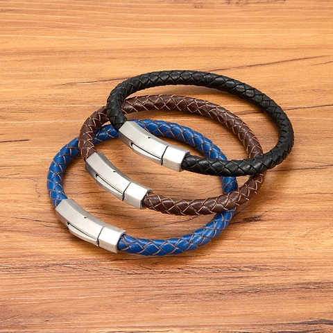 Herren Geflochtenes Lederarmband Mit Edelstahl Sechskantschnalle Mode Casual Armreif Schmuck Accessoire