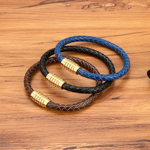 Herren Geflochtenes Lederarmband Mit Edelstahl Magnetverschluss Mode Lässig Handgeflochten Schmuck Für Alltag Party Geschenk