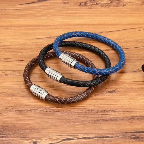 Herren Geflochtenes Lederarmband Mit Edelstahl Magnetverschluss Mode Lässig Handgeflochten Schmuck Für Alltag Party Geschenk
