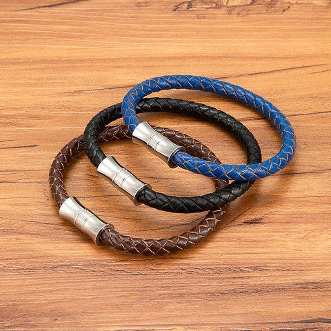 Vintage Geflochtenes Echtleder Armband Für Herren Damen Edelstahl Magnetverschluss Casual Fashion Schmuck Armreif