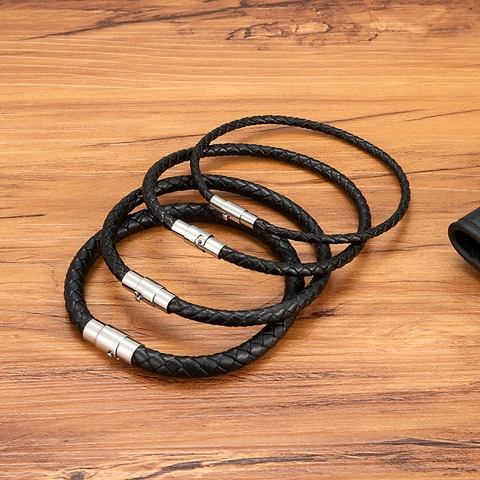Geflochtene Leder Armbänder Mit Edelstahl Magnetverschluss Minimalistischer Modeschmuck Für Herren Geschenk