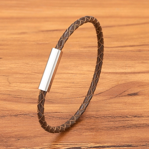 Herren Minimalistisches Geflochtenes Echtleder Armband Mit Edelstahl Magnetverschluss Mode Schmuck Geschenk Für Männer