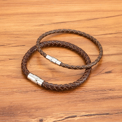 Bracciale da Uomo Minimalista in Vera Pelle Intrecciata Con Chiusura Magnetica in Acciaio Inossidabile Gioiello Blu Marrone per Uso Quotidiano