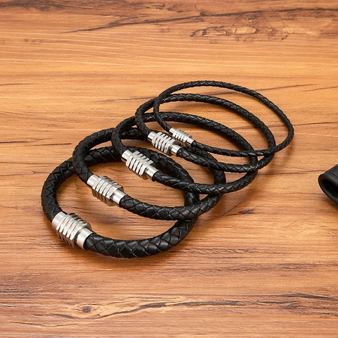 Herren Leder Geflochtenes Armband Edelstahl Magnetverschluss Casual Einfach Mode Punk Schmuck Armband Für Den Alltag