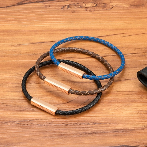 Minimalist Braided Leather Bracelet With Stainless Steel Magnetic Clasp Fashion Jewelry For Men Daily Casual Bangle Wristband Accessory Gift