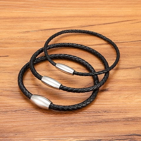 Herren Minimalist Geflochtenes Lederarmband Mit Edelstahl Magnetverschluss Mode Punk Schmuck Für Den Alltag Geschenk
