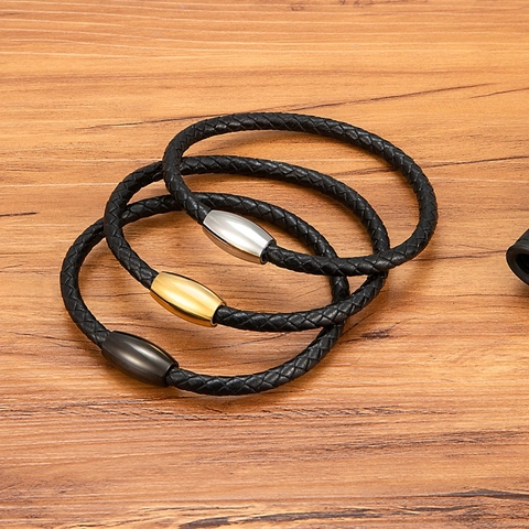 Herren Minimalist Geflochtenes Lederarmband Mit Edelstahl Magnetverschluss Mode Punk Schmuck Für Den Alltag Geschenk