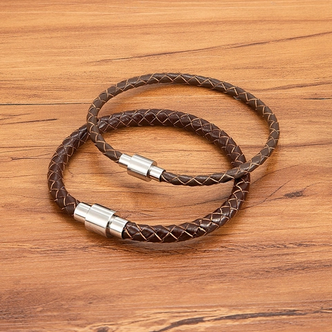 Bracelet pour Homme en Cuir Véritable Tressé Avec Fermoir Magnétique en Acier Inoxydable Minimaliste Multicolore Bijoux de Mode Accessoire Cadeau