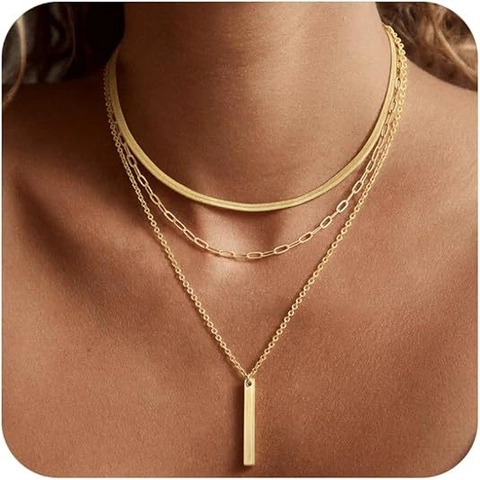 Women Fashion Copper Gold Plated Layered Necklace Set 3 Layer Snake Paperclip Chain Zirconia Artificial Pearl Pendant Jewelry Gift