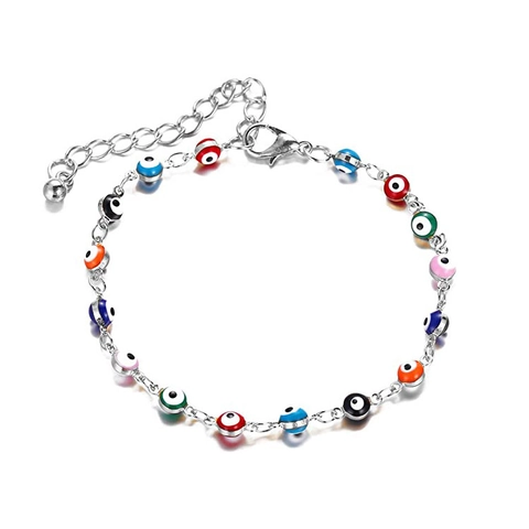Cavigliera con Perline Malocchio Colorate Bohemian per Donna in Rame Placcato Oro Argento Occhio Turco Regolabile Gioielli da Spiaggia