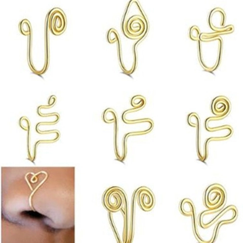 Set de Manguitos de Nariz sin Perforación para Mujer Africano en Forma de U Falsa Perforación Anillos de Nariz de Acero Inoxidable Dorado Oro Rosa Color Acero Espiral Corazón Flor Diseño Joyería Corporal