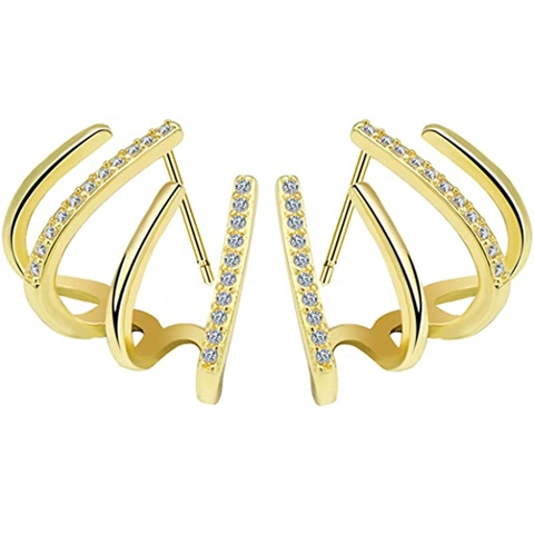 Luxury Zirconia Multi Layer Claw Earring Crawler Gold Silver Rose Gold Plated Copper Studs With 925 Sterling Silver Earring Post