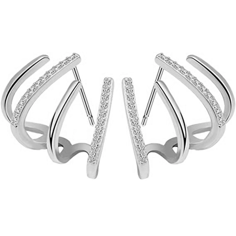 Luxury Zirconia Multi Layer Claw Earring Crawler Gold Silver Rose Gold Plated Copper Studs With 925 Sterling Silver Earring Post