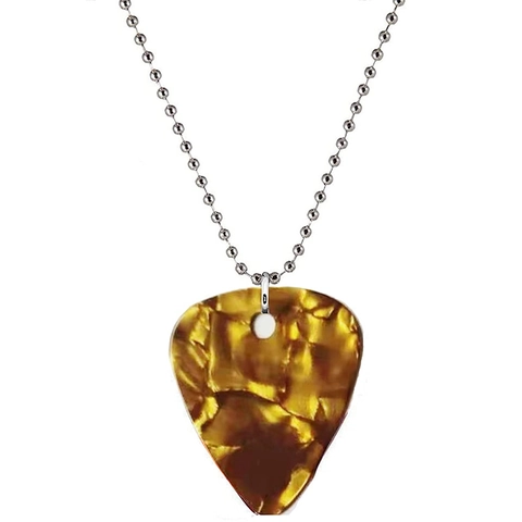 Punk Stainless Steel Guitar Pick Necklace For Men Women Music Rock Jewelry Red White Amber Marble Texture Plectrum Pendant Ball Chain Necklace