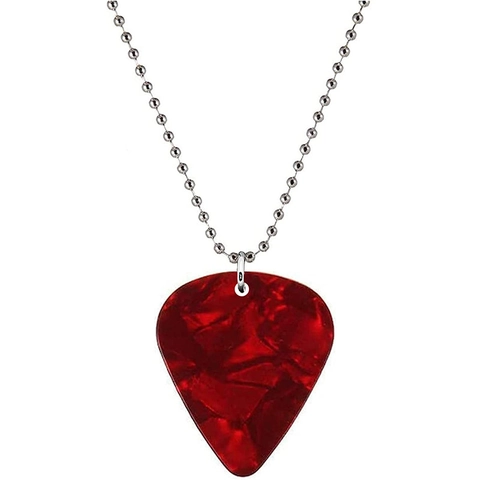 Punk Stainless Steel Guitar Pick Necklace For Men Women Music Rock Jewelry Red White Amber Marble Texture Plectrum Pendant Ball Chain Necklace