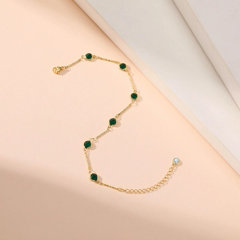 18K Gold Plated Copper Zircon Adjustable Anklet For Women Minimalist Green Pink Clear Gem Foot Chain Jewelry
