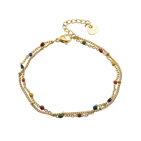 Zweilagiges Perlenarmband Aus Edelstahl Für Damen Vergoldet Bunte Schwarze Perlen Herzanhänger Verstellbarer Schmuck