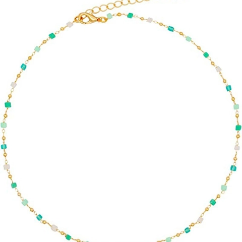 Collier Choker en Laiton Plaqué Or 14K avec Perles Cubiques Colorées pour Femmes Bijou Elégant en Perles Vert Menthe Chaîne de Clavicule Ajustable