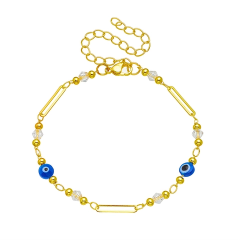 Bohemian Evil Eye Brass Bracelet Gold Plated Crystal Beads For Women Adjustable Turkish Style Jewelry Hand Accessories