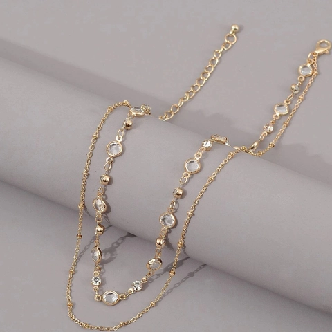 Elegant Layered Stainless Steel Zirconia Necklace For Women Gold Plated Multi Chain Choker Necklace Adjustable Jewelry Gift