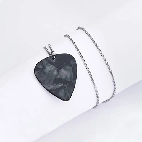 Stainless Steel Guitar Pick Pendant Necklace And Earrings Marble Texture Rock Music Jewelry For Men Women Trend Accessories
