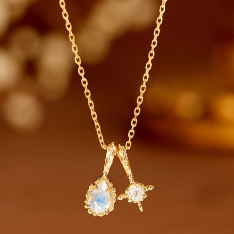 925 Sterling Silver Natural Moonstone Moissanite Star Necklace Gold Plated Waterdrop Pendant Necklaces For Women Christmas Jewelry Gift