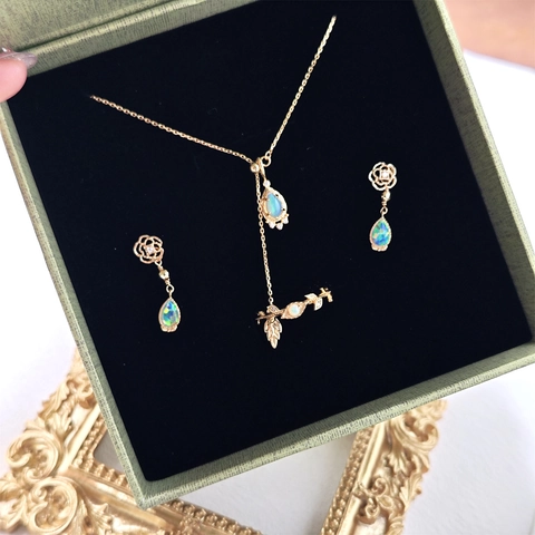 S925 Sterlingsilber Natürlicher Afrikanischer Opal Wassertropfen Anhänger Halskette Vintage Vergoldet Schmuck Zubehör Für Damen Geschenk