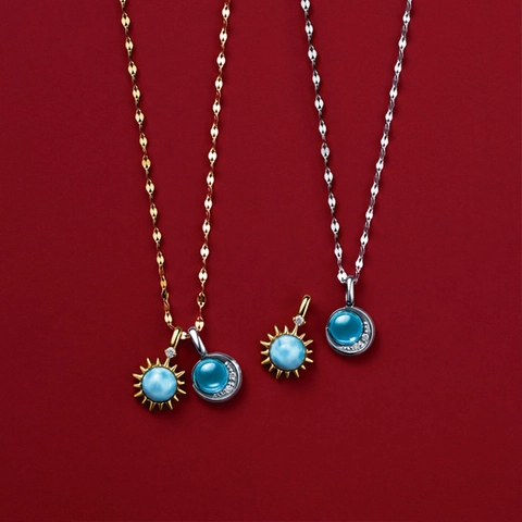 925 Sterling Zilver Zon Maan Hanger Zonder Ketting Natuurlijke Larimar Blauwe Topaas Zirkonia Sieraden Cadeau Vrouwen
